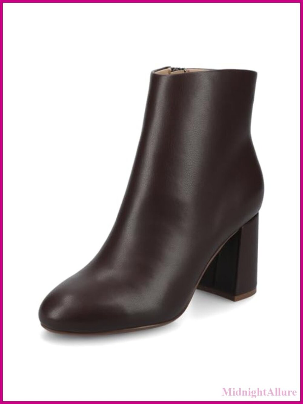 Faux Leather Pointed Toe Ankle Bootie with Inside Zipper and Block Heel